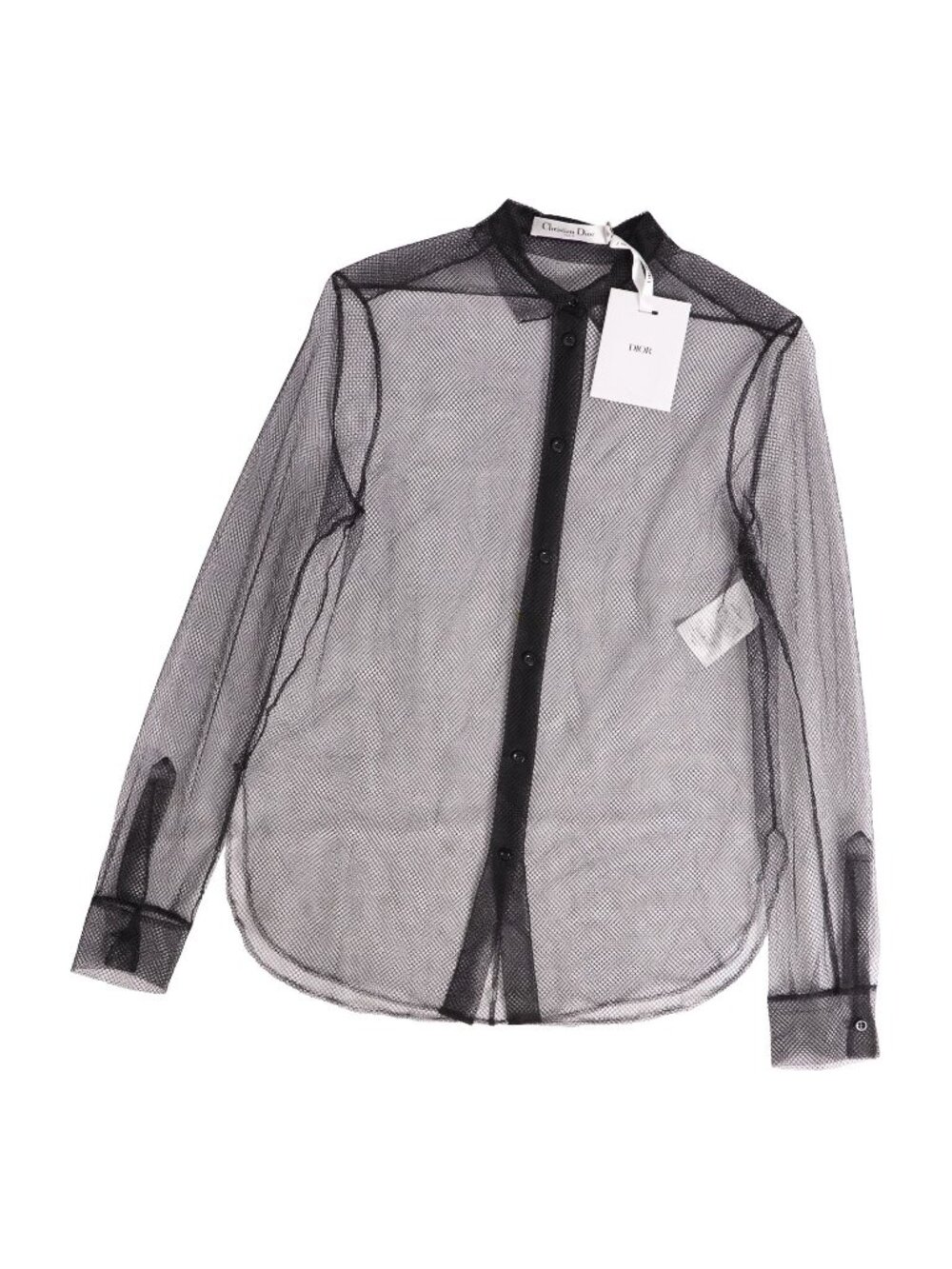 Dior Shirt Blouse Long Sleeve Mesh Tulle Sheer Top Nylon Black US 4